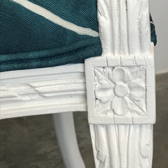 Wood Italian Vintage White Wood Arm Chair in Teal Graffito For Sale - Image 7 of 8