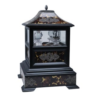 Late 19th Century English Faux Tortoiseshell and Silver-Mounted Tantalus With Four Large Decanters For Sale