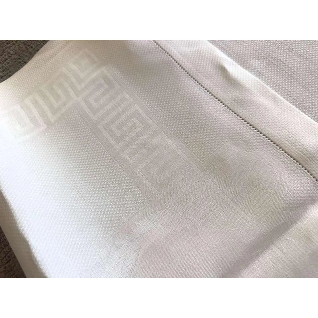 Antique French Heirloom Linen Hand Towel Monogram D Greek Key Wreath Jacquard Trousseau Linen Hemstitched Guest Towel Oversized For Sale In Philadelphia - Image 6 of 9