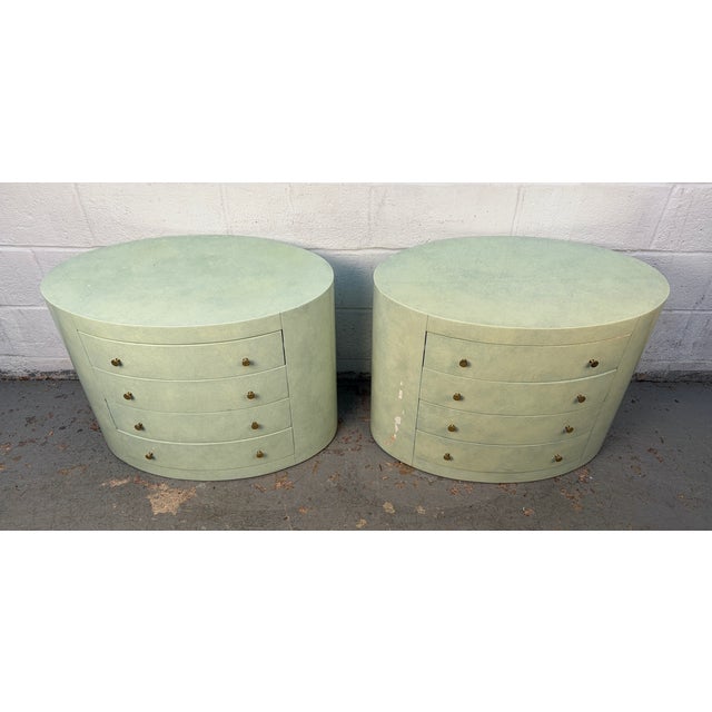 Mid-Century Modern Vintage Four Drawer Art Deco Style Oval Nightstands, A Pair For Sale - Image 3 of 11