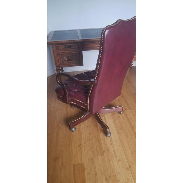 Vintage Hickory Chair Tufted Oxblood Leather Executive Desk Chair For Sale - Image 13 of 13