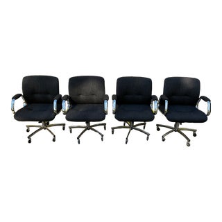 1980s Vintage Modern Chrome and Grey Steelcase #454 Chairs Charles Pollock Style - Set of 4 For Sale