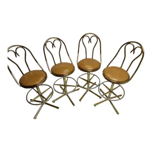1980s Vintage Brass Bentwood Style Bar Stools - Set of 4