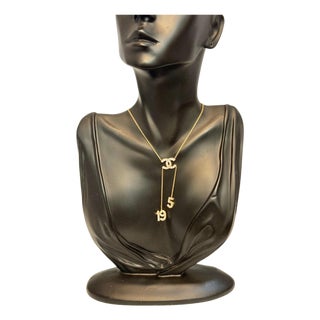 Authentic CHANEL Rhinestone CC LOGO 5 & 19 Pendant Necklace Vintage, Estate For Sale