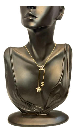 Authentic CHANEL Rhinestone CC LOGO 5 & 19 Pendant Necklace Vintage, Estate