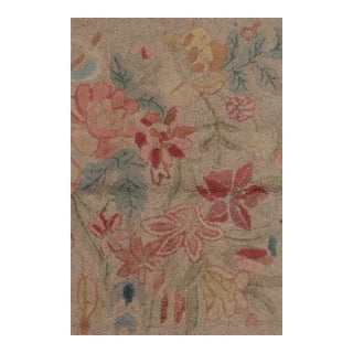 Antique 20th Century Hooked Rug With Floral Panels in Beige & Soft Hues - Rug & Kilim For Sale