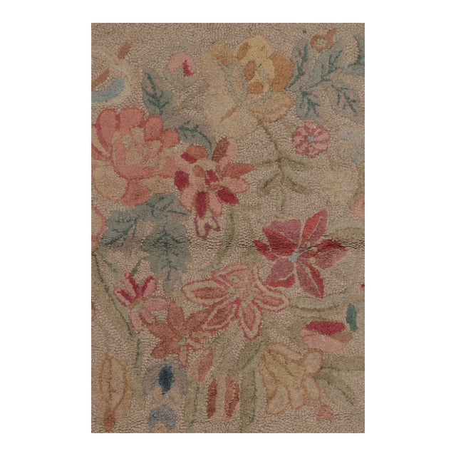 Antique 20th Century Hooked Rug With Floral Panels in Beige & Soft Hues - Rug & Kilim For Sale