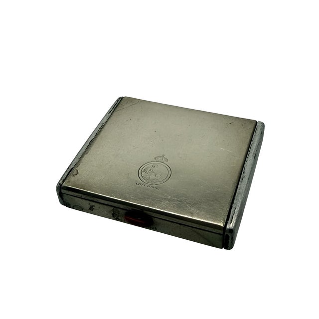 Silver Vintage French Art Deco Coty Paris Powder Compact With Red Enamel Accent For Sale - Image 8 of 9