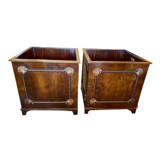 Trosby Furniture Square Wood English Planters With Carved Shells - a Pair For Sale