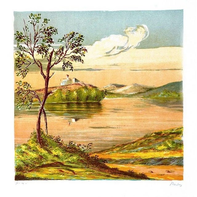 House on the Lake - Original Lithograph by Mario Sportelli - 1970 ca. 1970 For Sale