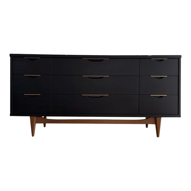 1960s Black Kent Coffey Tableau 9 Drawer Credenza/Dresser/Media Console For Sale