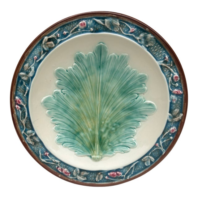 Rare 19th Century French Majolica Leaf Plate Longchamp For Sale