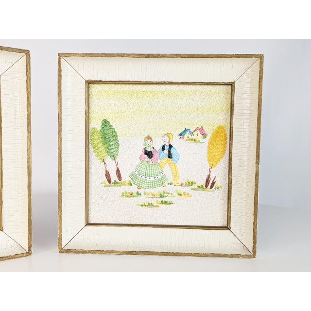 Italian Wall Decorative Ceramic Tiles with Wooden Frame by Lina Poggi Assalini for Ce. As., 1950s, Set of 2 For Sale - Image 4 of 11