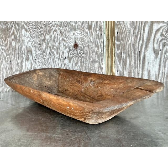 Farmhouse Vintage Boho Hand Carved Dough Bowl For Sale - Image 3 of 12