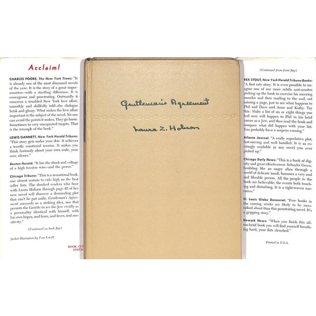 HOBSON, Laura Z. [275] pp. Simon and Schuster 1947 8 1/4" x 6" Jacket illustration by Tom Lovell Gentleman's Agreement is...