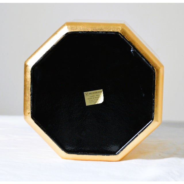 1980s 1980s Nancy Calhoun Design Faux Gold Leaf Lacquer Ware Octagonal Ice Bucket For Sale - Image 5 of 7