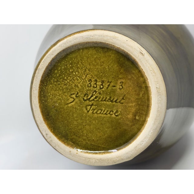 Olive Green Ceramic Pitcher Vase from Saint Clément, France, 1960 For Sale - Image 9 of 11