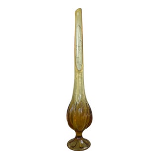 Vintage Viking Amber Art Glass 6-Petals Swung Vase – 22.5” Tall For Sale