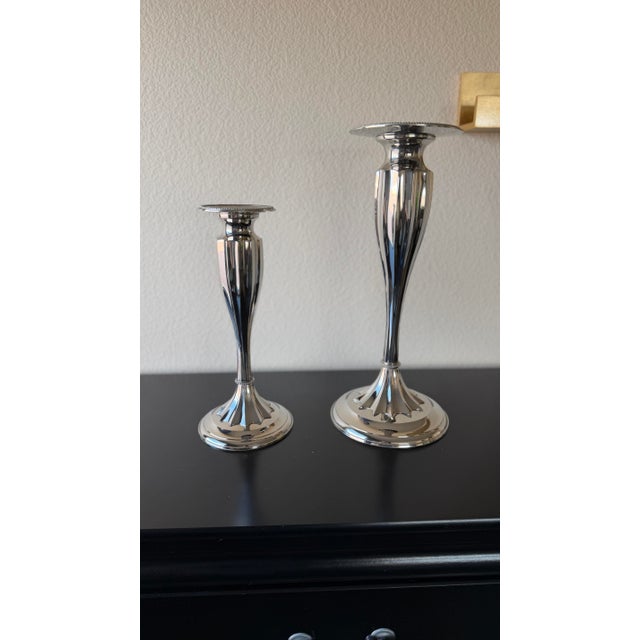 Metal Pair of Global Views Polished Nickel Graduated Candlesticks For Sale - Image 7 of 8