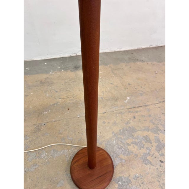 Beige Danish Teak Floor Lamp with Decorated Fabric Shade For Sale - Image 8 of 11