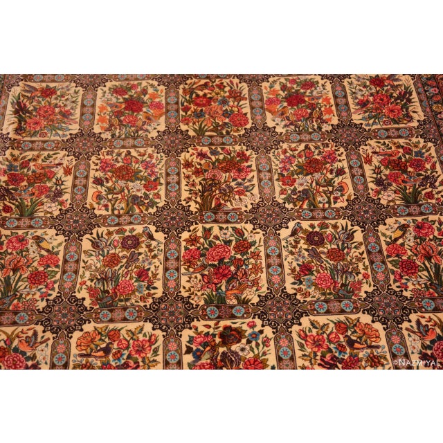 Textile Nazmiyal Collection 1950s Floral Garden Vintage Silk Persian Qum Rug For Sale - Image 7 of 7