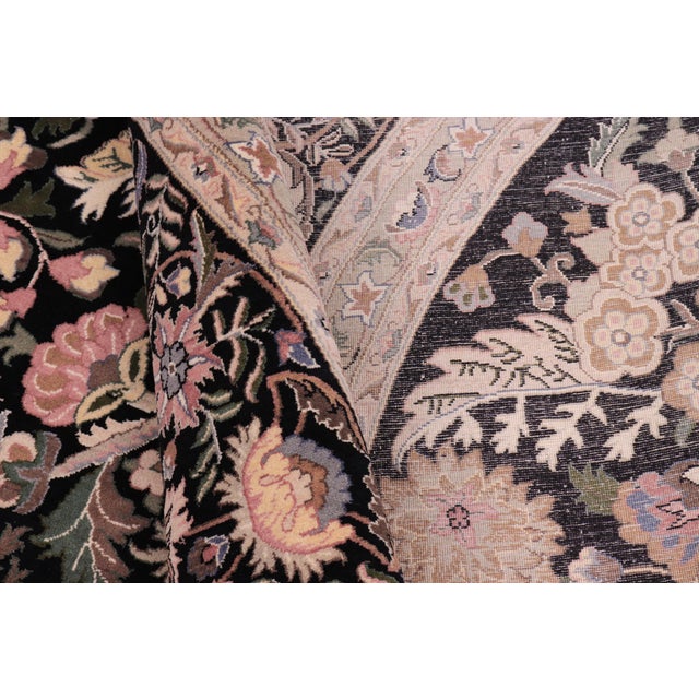 Black Art Nouveau Floral 1990's Pak-Persian Black/Gray Wool Round Rug- 9'0'' X 9'2'' For Sale - Image 8 of 10