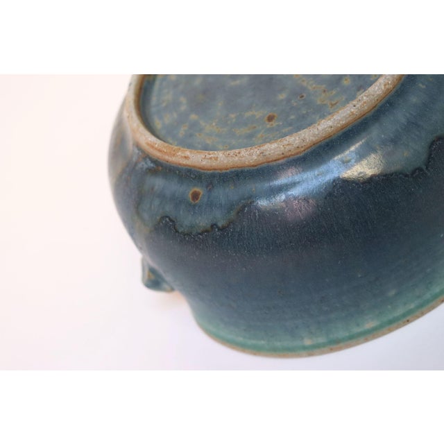 Set of Three Vintage Matte Teal Glaze Studio Ceramic Bowls by Deanna Nichols For Sale - Image 17 of 18