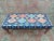 Handmade Diamond Pattern Blue Printed Rug Fabric Upholstered Long Bench For Sale - Image 9 of 9