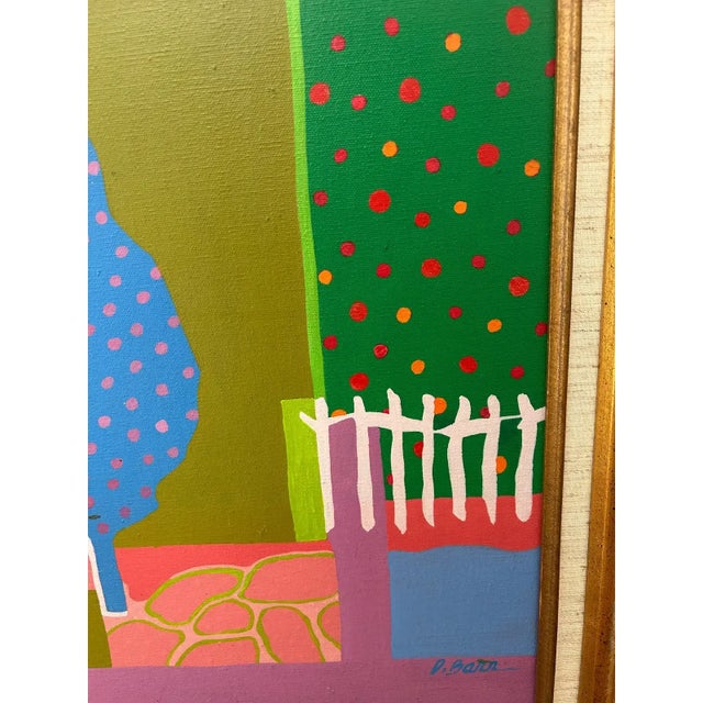 Green Framed Vintage Original Abstract Landscape Painting , Signed D. Barr For Sale - Image 8 of 9