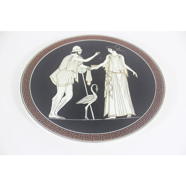 Mediterranean Vintage Hand Made Greek Souvenir Plate Mythology Keramikos Athens Polinicis and Erifili Greece For Sale - Image 3 of 8