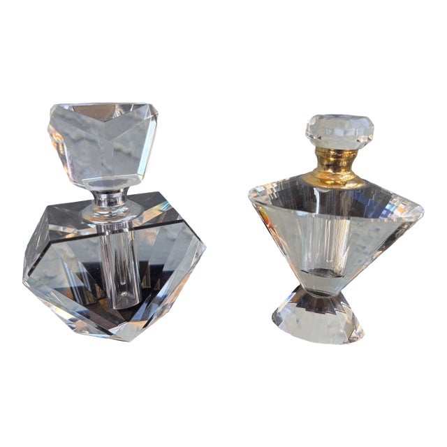Vintage Lead Crystal Perfume Bottles – Faceted Glam Décor, Set of 2 For Sale