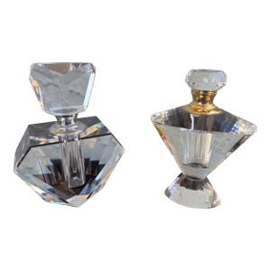 Vintage Lead Crystal Perfume Bottles – Faceted Glam Décor, Set of 2