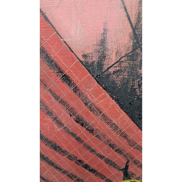 Wood 1950s Pair Abstract Paintings MCM Fruit Bananas Still Life Red Pink Signed For Sale - Image 7 of 7
