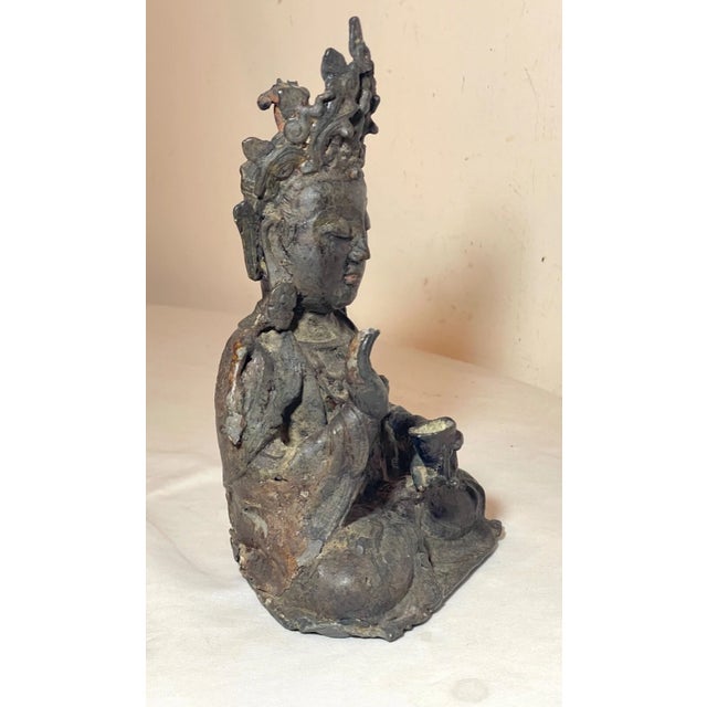 Bronze Antique 1600's Ming Dynasty Chinese Bodhisattva Guanyin Bronze Statue Sculpture For Sale - Image 8 of 16