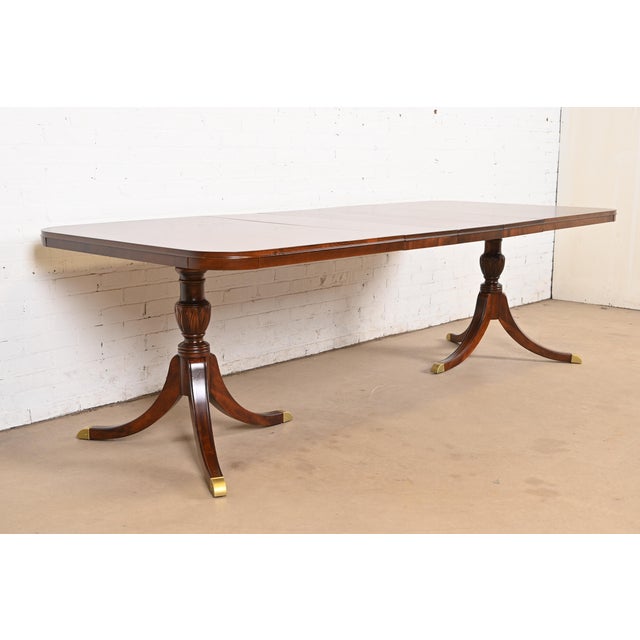 Drexel Heritage Drexel Georgian Mahogany Double Pedestal Extension Dining Table, Newly Refinished For Sale - Image 4 of 12