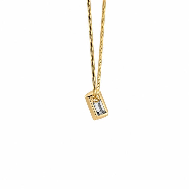 14k Yellow Gold Bezel-Set Emerald Cut Diamond Necklace For Sale - Image 4 of 7