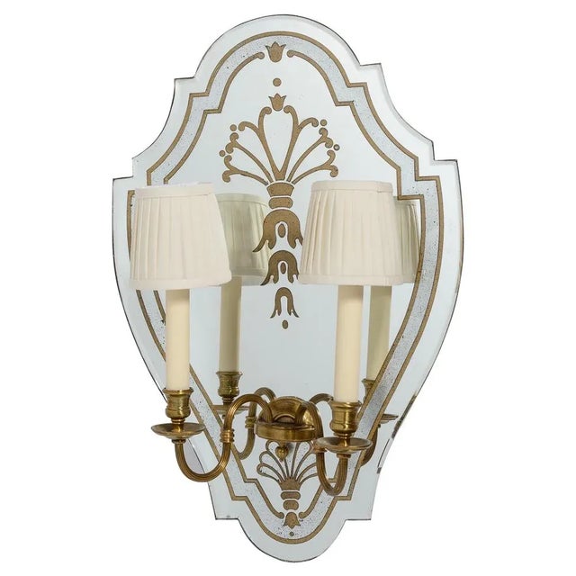 1950s Pair French Eglomise Mirrored Wall Sconces,1950 France. For Sale - Image 5 of 10