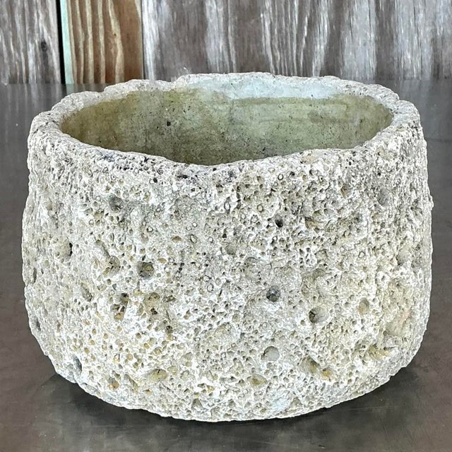 Vintage Boho Cast Cement Crater Planter For Sale - Image 9 of 12