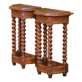 Pair of 19th Century French Louis XIII Demi-Lune Oak Console Tables For Sale