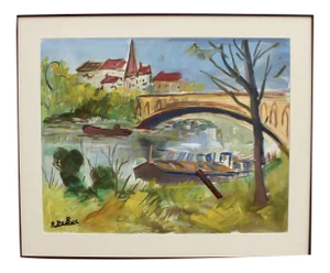 Barge on the Seine River by Roland Dubuc, 1970s