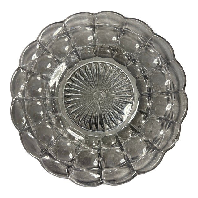 Vintage Wexford Style Dessert Plates Set of 4| Clear Pressed Glass Starburst Plates For Sale