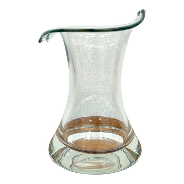 Vintage Hand Blown Glass Ruffled Vase For Sale
