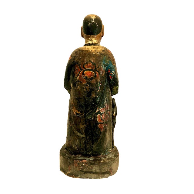 Chinese Qing Dynasty Lacquered and Polychrome Wood 18" Figure With a Deer For Sale - Image 4 of 13