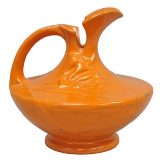 Antique 1940s Roseville Pottery Usa Pitcher Ewer Freesia Botanical Orange Vase For Sale