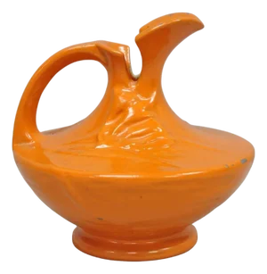 Antique 1940s Roseville Pottery Usa Pitcher Ewer Freesia Botanical Orange Vase