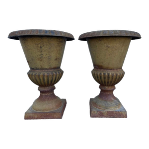 Pair of Antique Italian Tuscan Cast Iron Urns – 19th Century