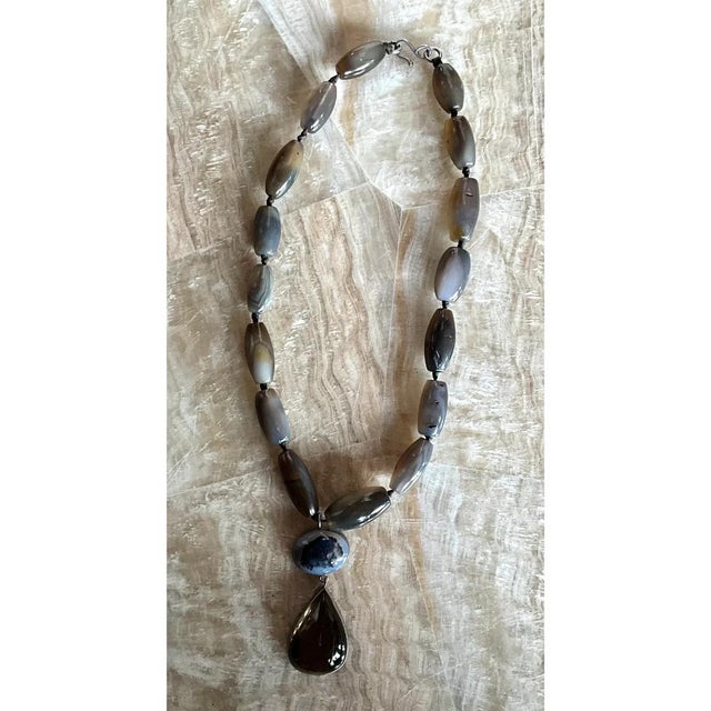Onyx Vintage Jane Diaz Gemstone Beaded Necklace For Sale - Image 8 of 13