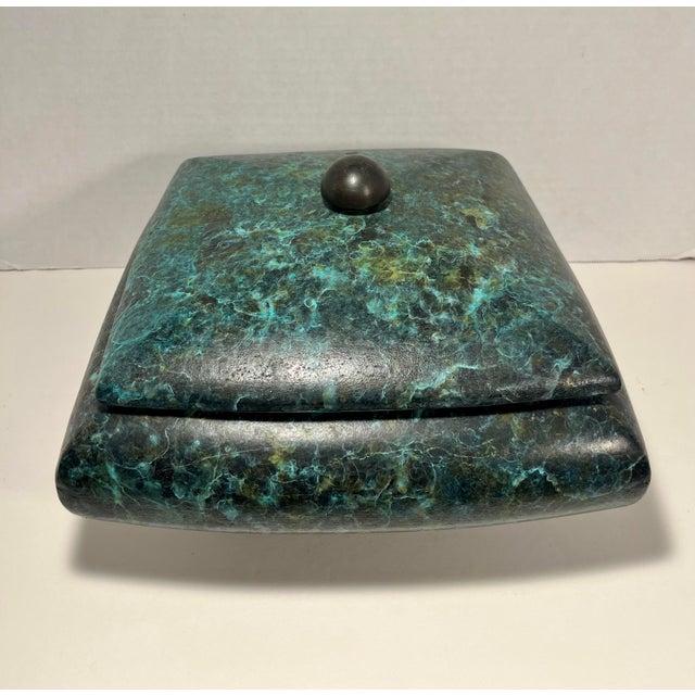 Vintage TONY EVANS Studio Art Pottery Malachite Glaze Lidded Large Ceramic Box Aprox. dimensions: 6"H x 11"W x 11"D Very...