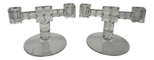 1940s Mid Century Modern Cubist Glass Candlesticks - a Pair