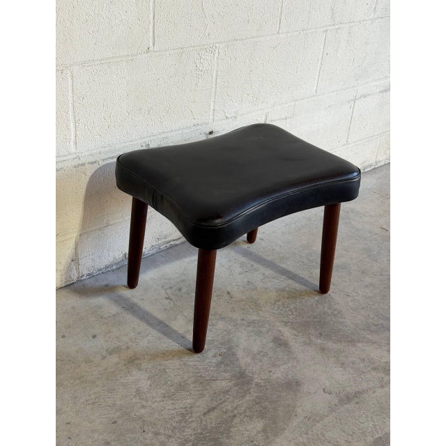 Black Leather Teak Ottoman Danish Mid-Century Modern 1960s For Sale - Image 4 of 8